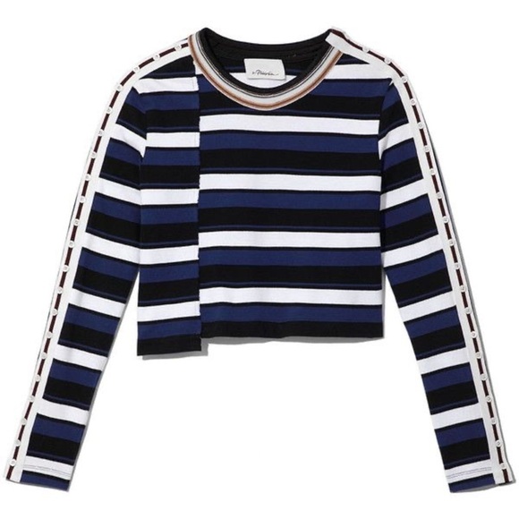3.1 Phillip Lim Navy Cotton Striped Cropped T-Shirt size Medium - Picture 3 of 13